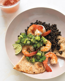 Shrimp with Kiwi Pickle