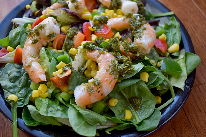 Shrimp salad with basil mint dressing