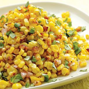 Roasted corn with basil vinaigrette