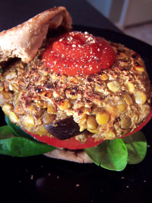 Tortas de lenteja y berenjena