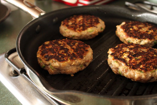 Chicken patties stuffed with cheese and bacon